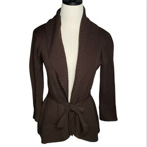 Vintage A Byer Acrylic Ruffle Belted Brown Cardigan 80's Sweater Depop Girlies M